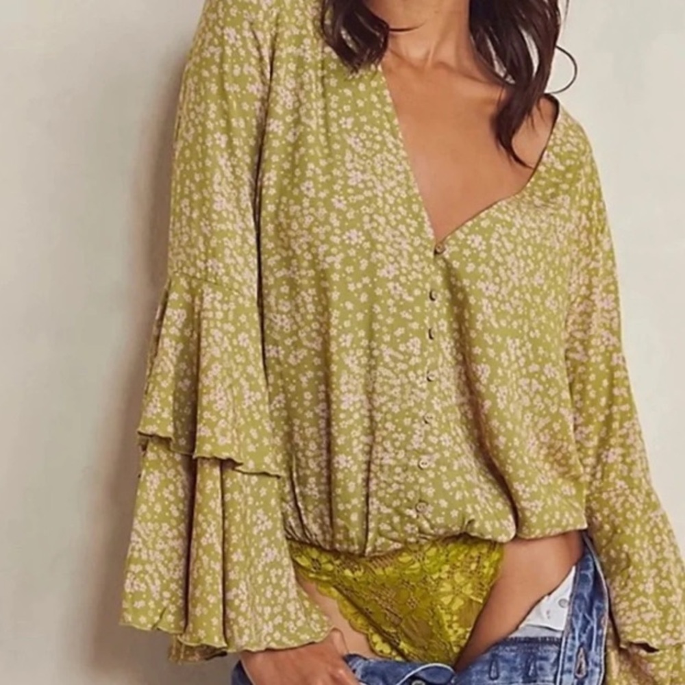 Intimately Free People She’s Ditsy Floral Bodysuit Layered Bell Sleeves